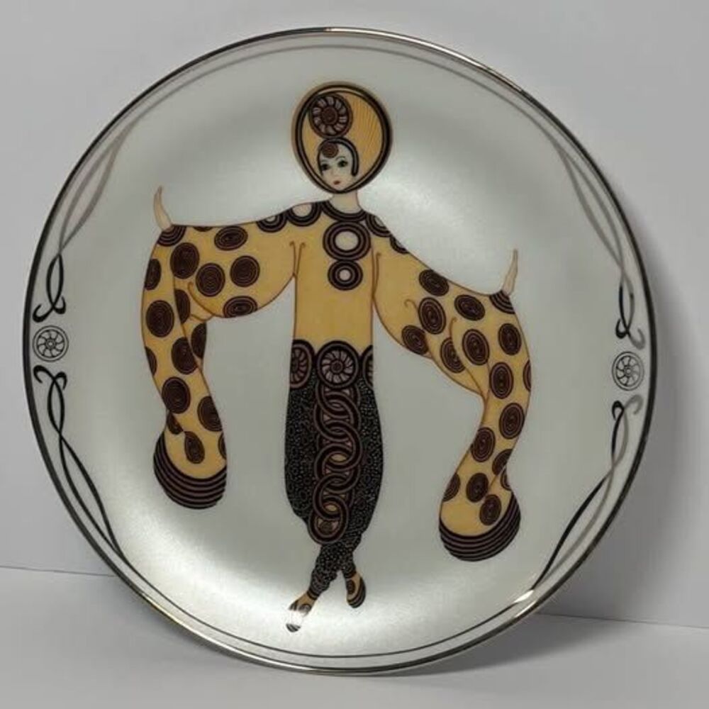 Art Deco Plate Painting - House of Erte, Willow Tree, Ceramic Platinum Vintage